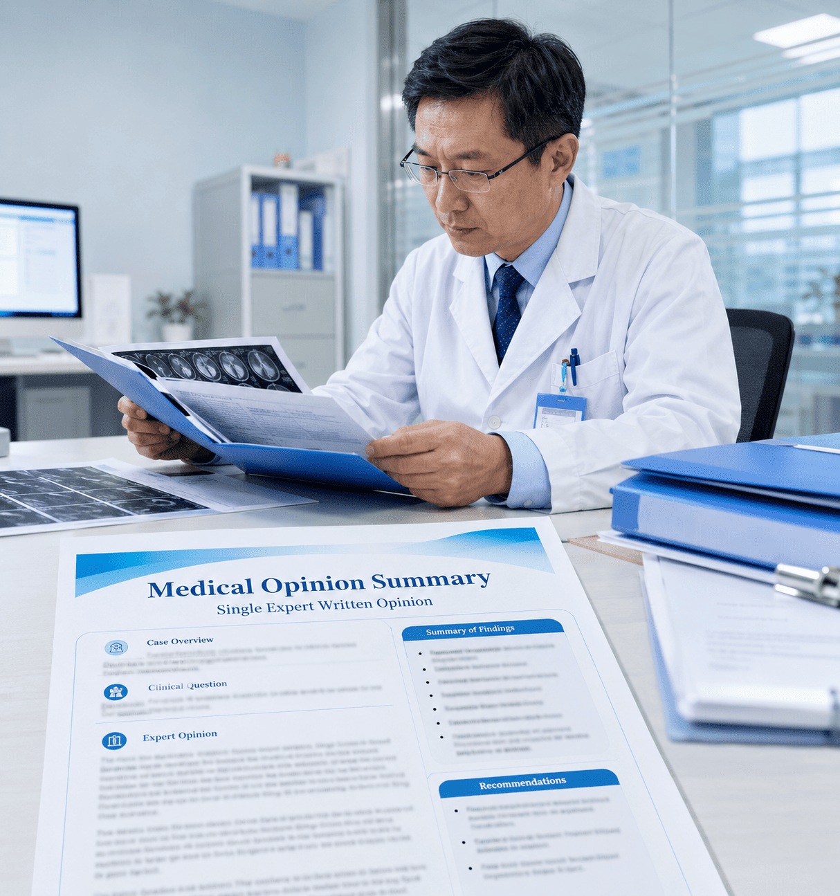 A specialist reviewing a medical file